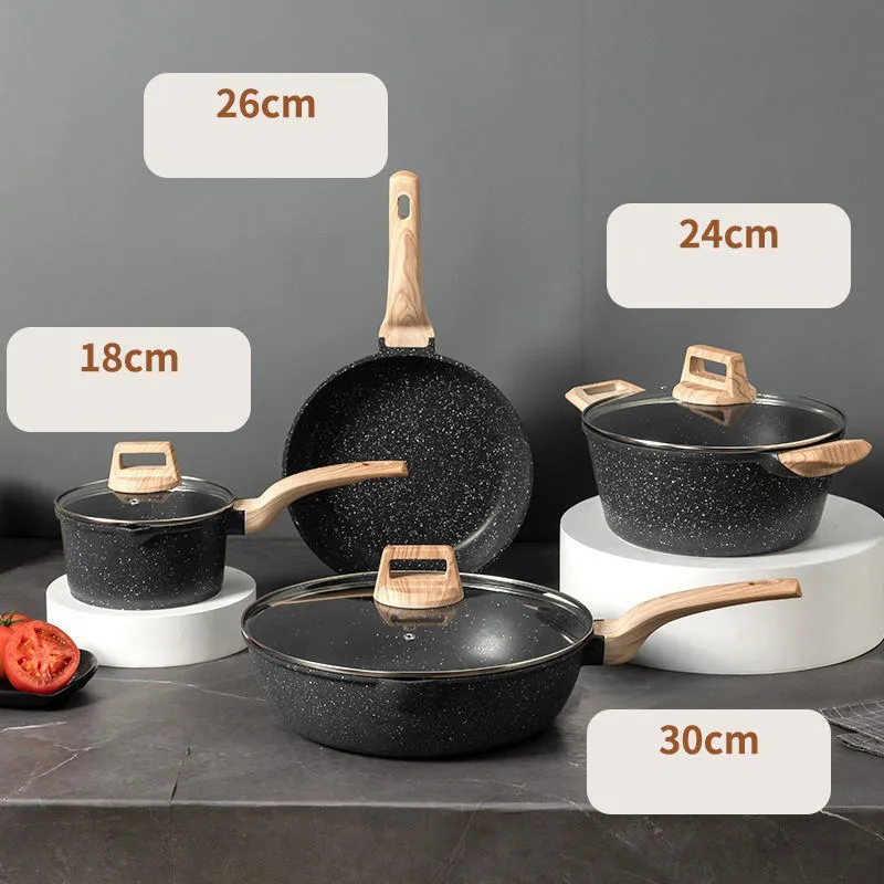 4-Piece Maifan Stone Cookware Set, Household Non-Stick Pot Set, All-in-One Steaming & Frying Pan, High Appearance Kitchen Cooking Set, Induction Compatible