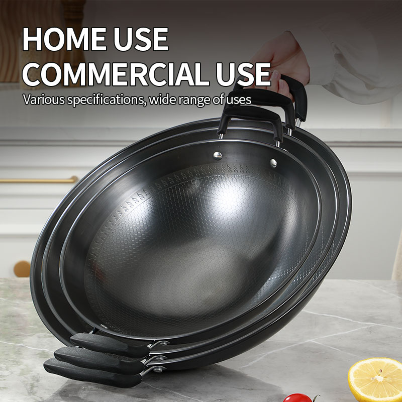 Sturdy Universal Stove Wok with Honeycomb Design Stainless Steel &amp; Iron Construction Non-Coating Rust Resistant