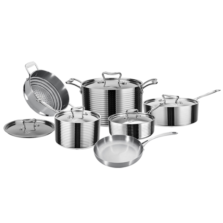 11 Piece Kitchen Non Stick Cooking Pot and Pan Set Triply Stainless Steel Saucepan Skillet Stockpot Nonstick Cookware Set