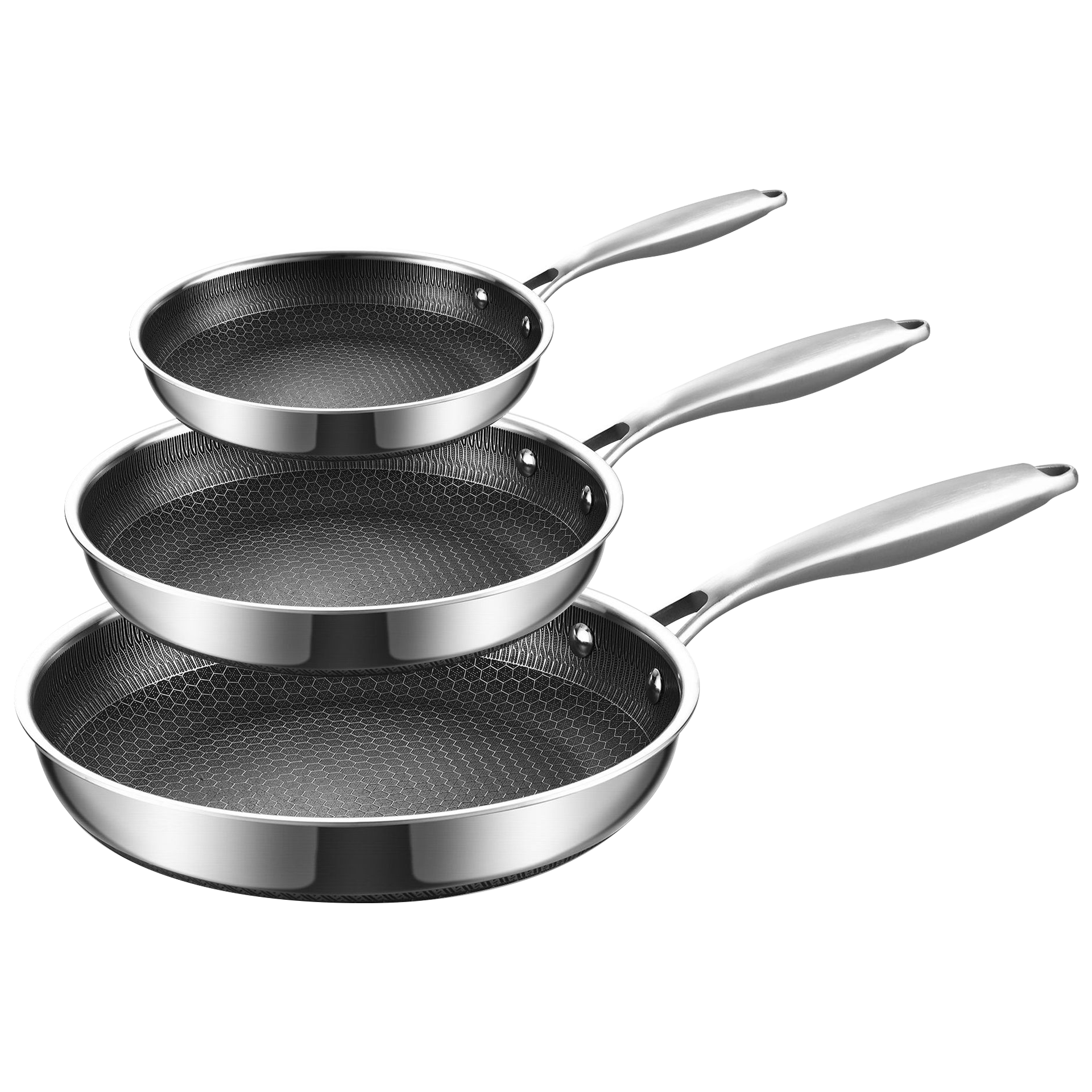 Wholesale 3-ply Stainless Steel Frying Pan Non-stick Honeycomb Coating Cookware With Tempered Glass Lid Customized OEM