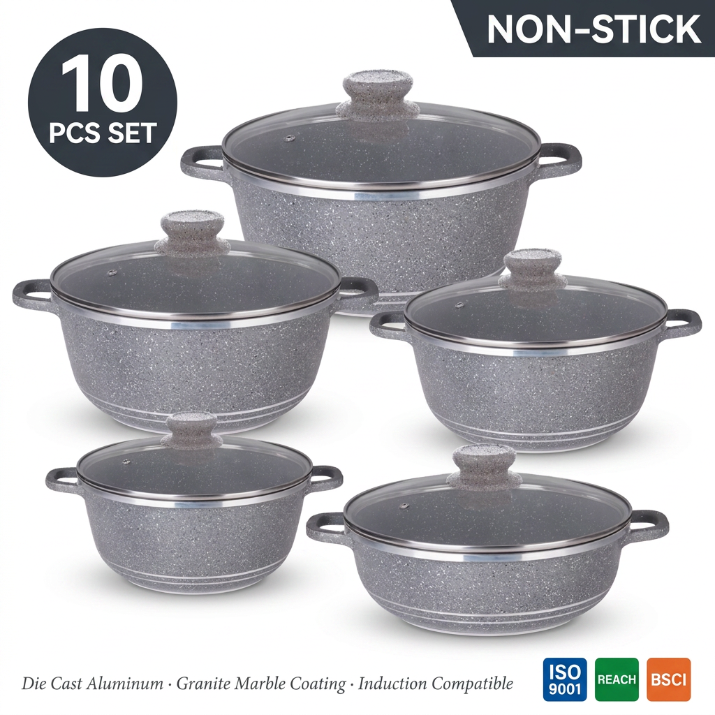 10pcs Italy Dessini Cast Aluminum Cookware Set/kitchenware Set With Non-stick Granite Marble Coating