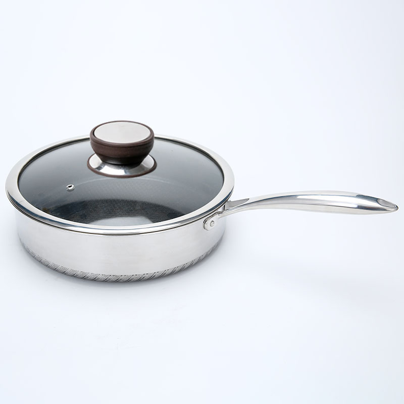 Triply Stainless Steel 304 Non-Stick Ceramic Glaze Honeycomb Saute Pan with Glass Lid