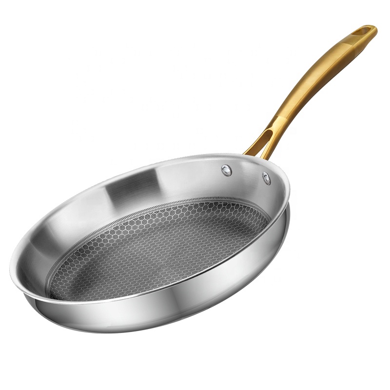 Custom Cookware 18-24cm Tri-ply Stainless Steel Gold Handle Induction Bottom Stock Pot Dutch Oven Cooking Pot Casserole