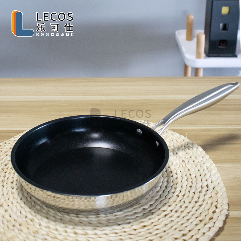 LECOS Wholesale Kitchen Cooking Omelet Frying Pan Set Non Stick Compatible Induction Frypan Stainless Steel Skillet