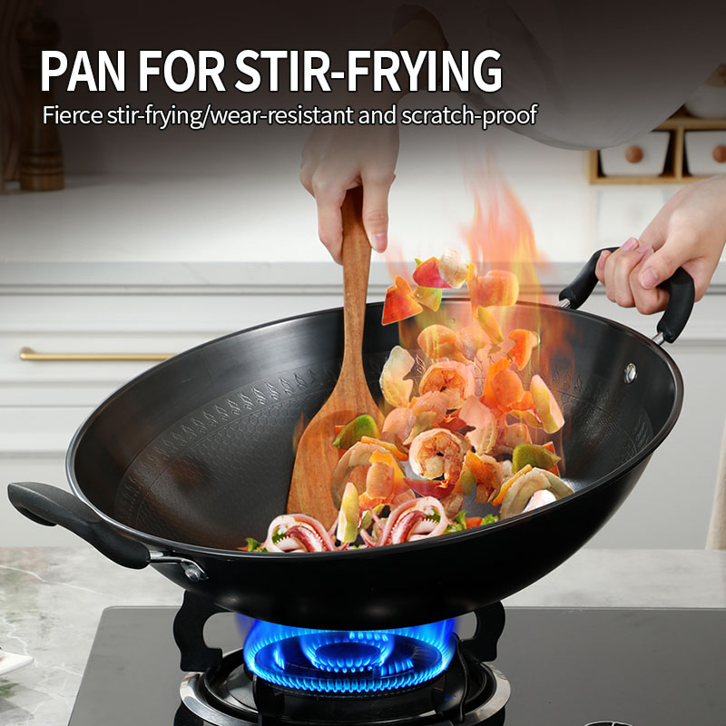 Sturdy Universal Stove Wok with Honeycomb Design Stainless Steel &amp; Iron Construction Non-Coating Rust Resistant