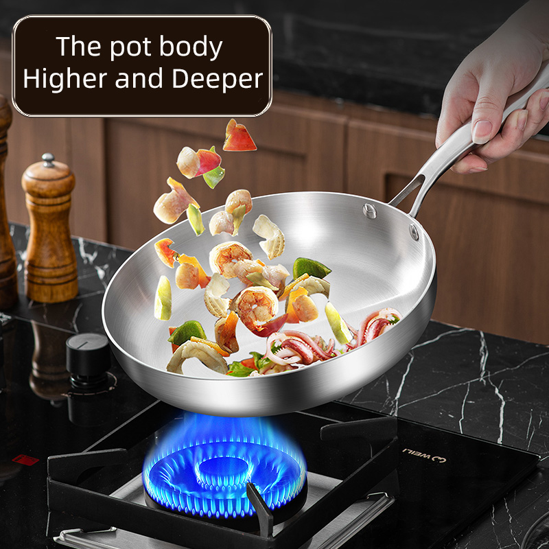 Kitchen Cookware Round Commercial Round Stainless Steel Pan Eggs Large Commercial Deep Frying Pan Set of Pan