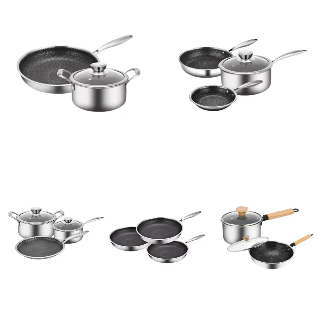 304 Stainless Steel Tri-Ply Flat Bottom Frying Pan for Restauratn Home Use