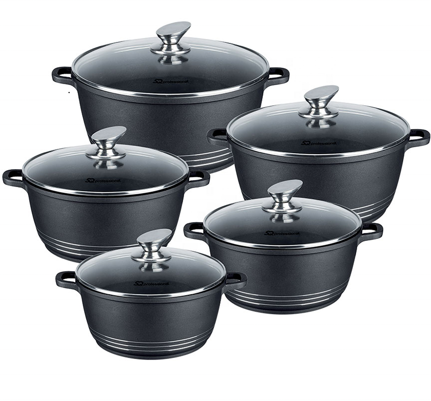 Die Cast Aluminum 10-Piece Classic Non-Stick Cookware Sets With Stainless Steel Handles Induction Bottom Oven &amp; Dishwasher Safe