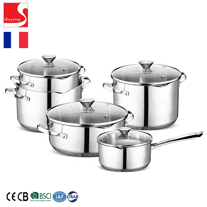 SY-Kitchenware 4pcs Cookware Set of Stainless Steel Saucepans Glass Lids Induction Oven Safe Casserole Pot