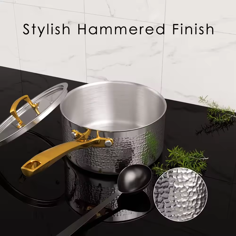 10 PCS High Quality Wholesale 3 Layers Tri-ply Stainless Steel Pots and Pan Hammered Cookware Set Saucepan for Home Frying Pan