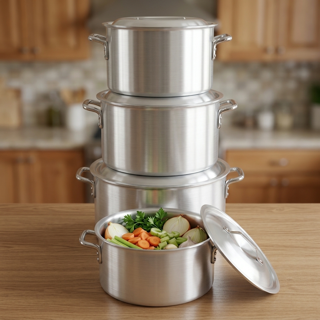 Heavy Duty Aluminum Stock Pot Set Extra Thick Cooking Casserole with Lid 27cm 33cm 39cm 45cm for Commercial Kitchen Restaurant
