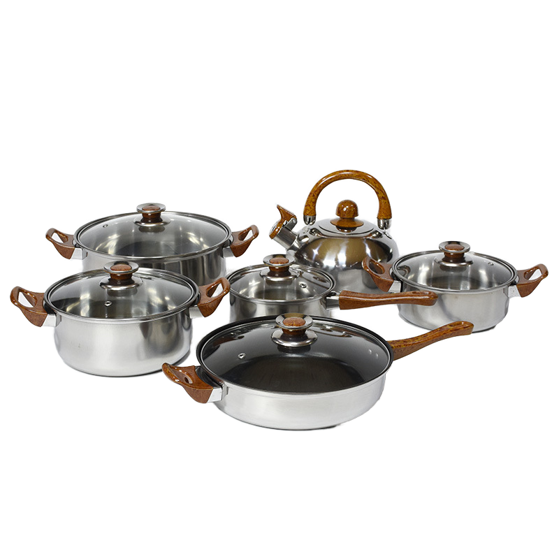 12-Piece Premium Stainless Steel Cookware Set Non-Stick Frying Pan Pots &amp; Kettle Essential Kitchen Essentials for Home Cooking