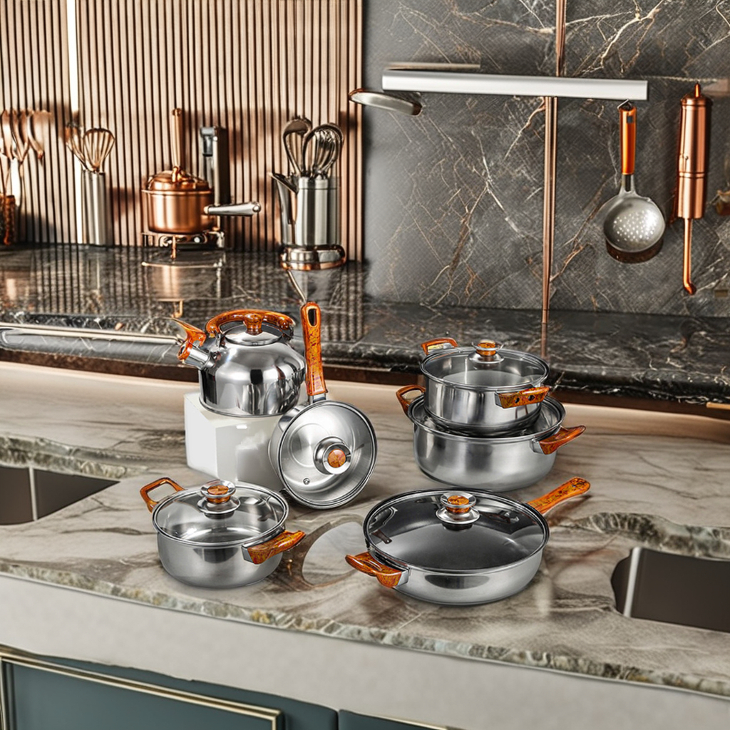 12pcs Stainless Steel Cookware Set Kitchenware Pots and Pans for Cooking Frying Nonstick Cookpot Pan Set