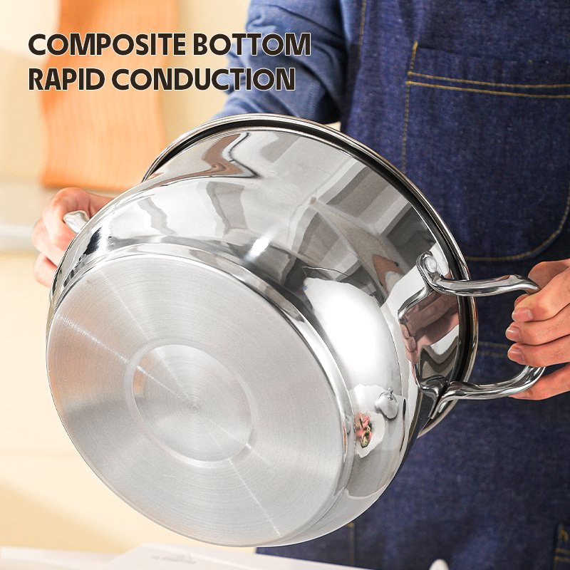 8PCS Curved Shape Stainless Steel Set Kitchen Cookware Soup Pot Casserole with Glass Lid