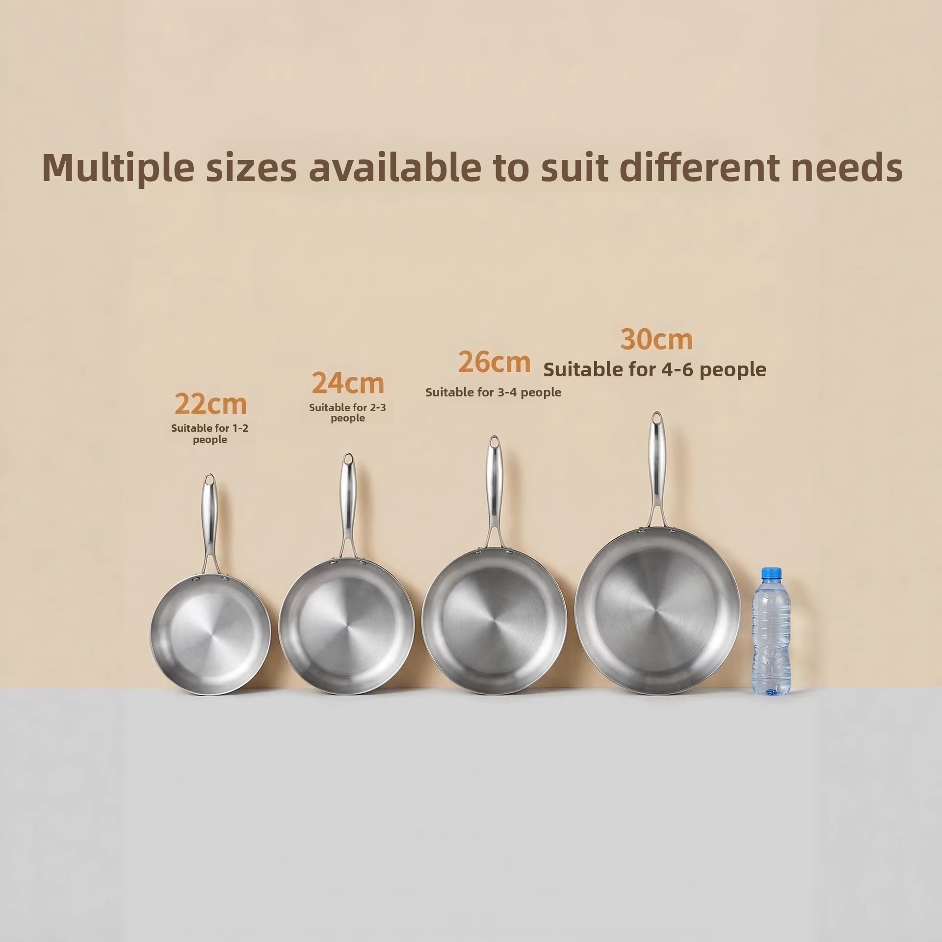 304 Stainless Steel Three-Layer Non-Stick Frying Pan Wok Thickened Coating-Free Flat-Bottomed Aluminum Base Universal Gas