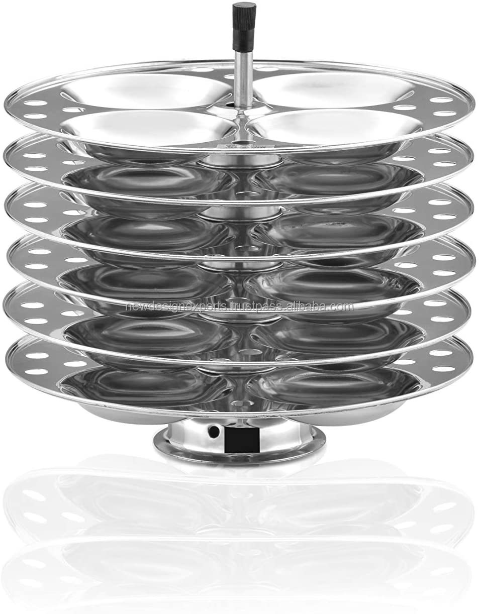 Best Quality Stainless Steel 24-IDLI Cooker 6 Plates Eco-Friendly Bakelite Handle Durable Idli Stand Pot Steamer Heavy Sheet Gas