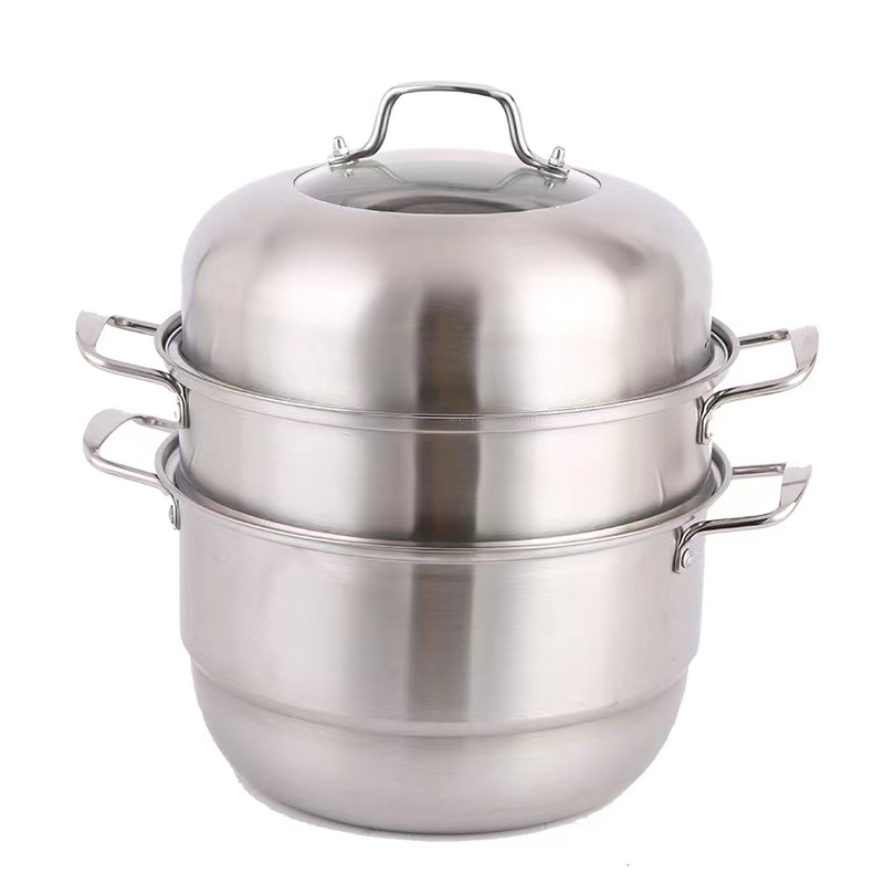 Stainless Steel 3Layer Steam Pot Set Glass Lid Food Steamer Eco-Friendly Kitchen Cookware Heat Resistant Dishwasher Safe