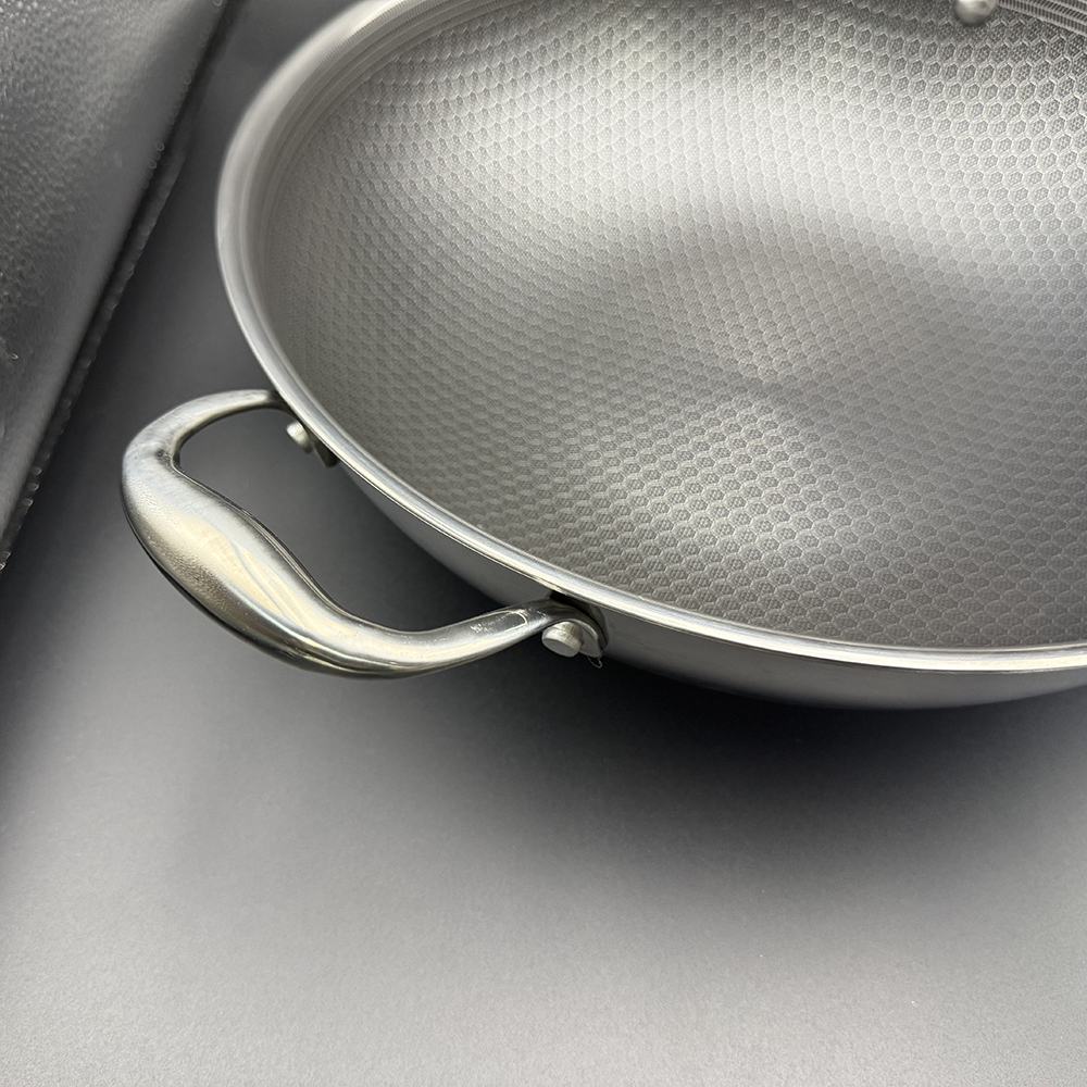 30 cm Hybrid Pan Wok with Lid Set Honeycomb Stainless Steel Non-stick Wok Frying Pan Cookware With Glass Lid