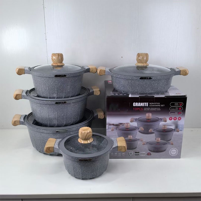10 PCS Premium Pot Cook Non Stick Mable Coated Aluminum Big Die Cast Cooking Pots for Restaurants