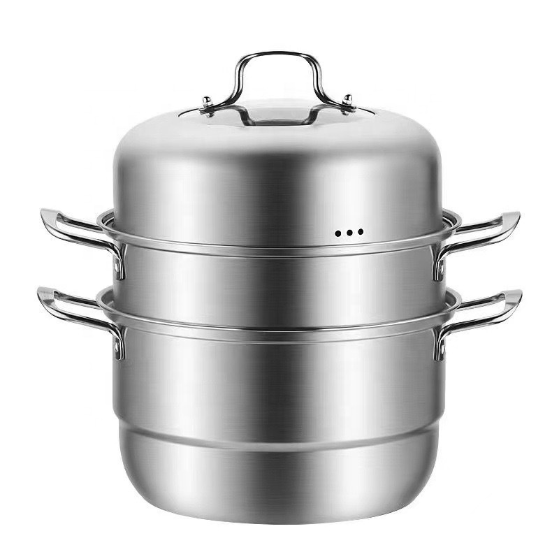 Hot Sale Kitchen Cookware Utensil Stainless Steel Steamer Cooking Pot 2/3 Tier Steamer Pot Dumpling Steamer Pot