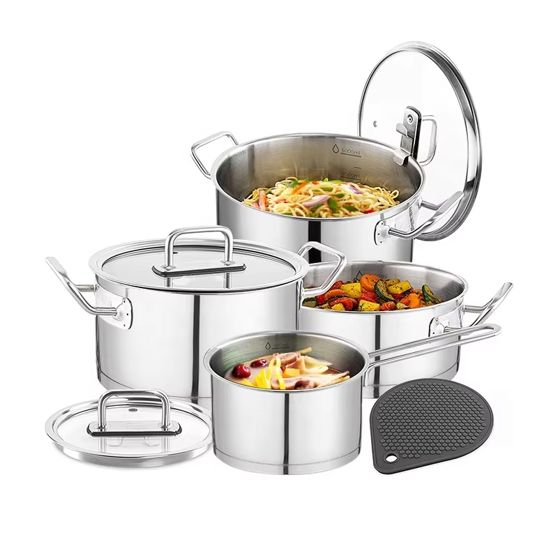 SY-Kitchenware 4pcs Cookware Set of Stainless Steel Saucepans Glass Lids Induction Oven Safe Casserole Pot
