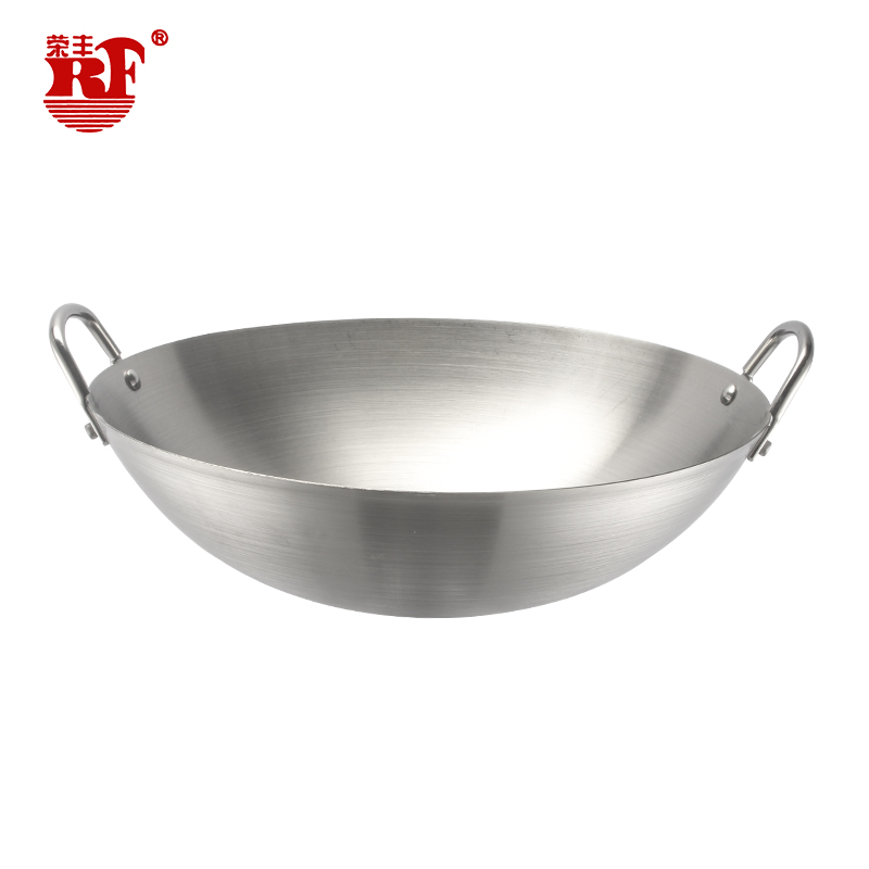 Matte Big Chinese Style Stainless Steel Wok Pan Frying Pan with Double Stainless Steel Handles From 30cm to 80cm