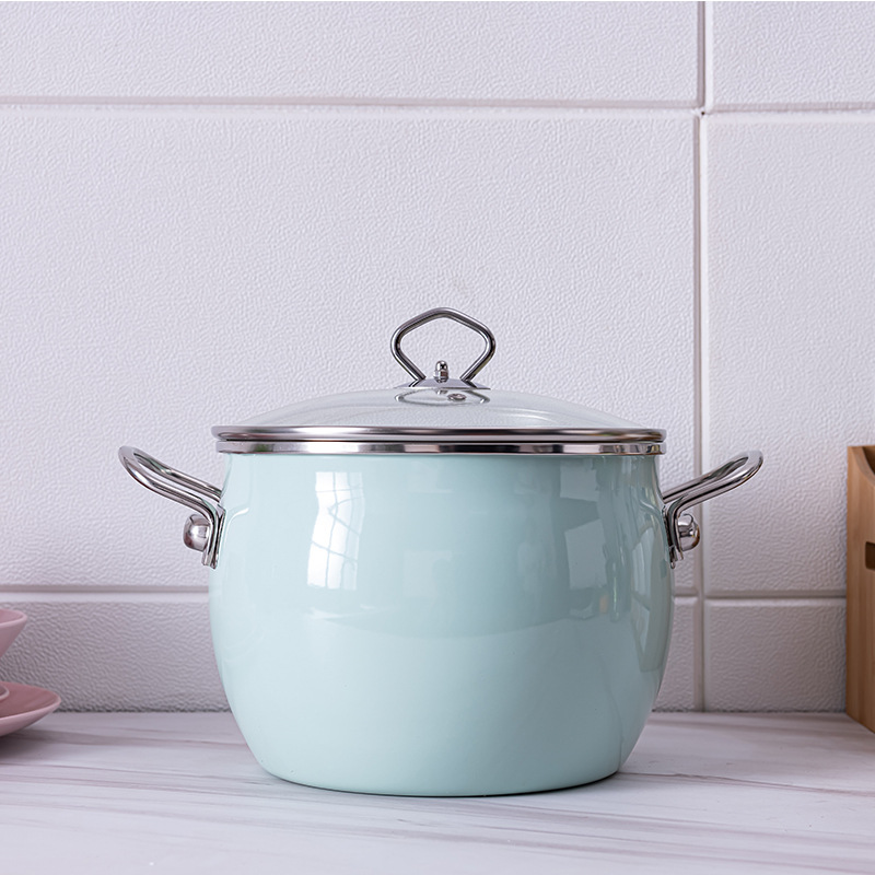 22CM Enamel Stewe Pot Steel Cooking Pots Kitchen Cookware Soup Pot