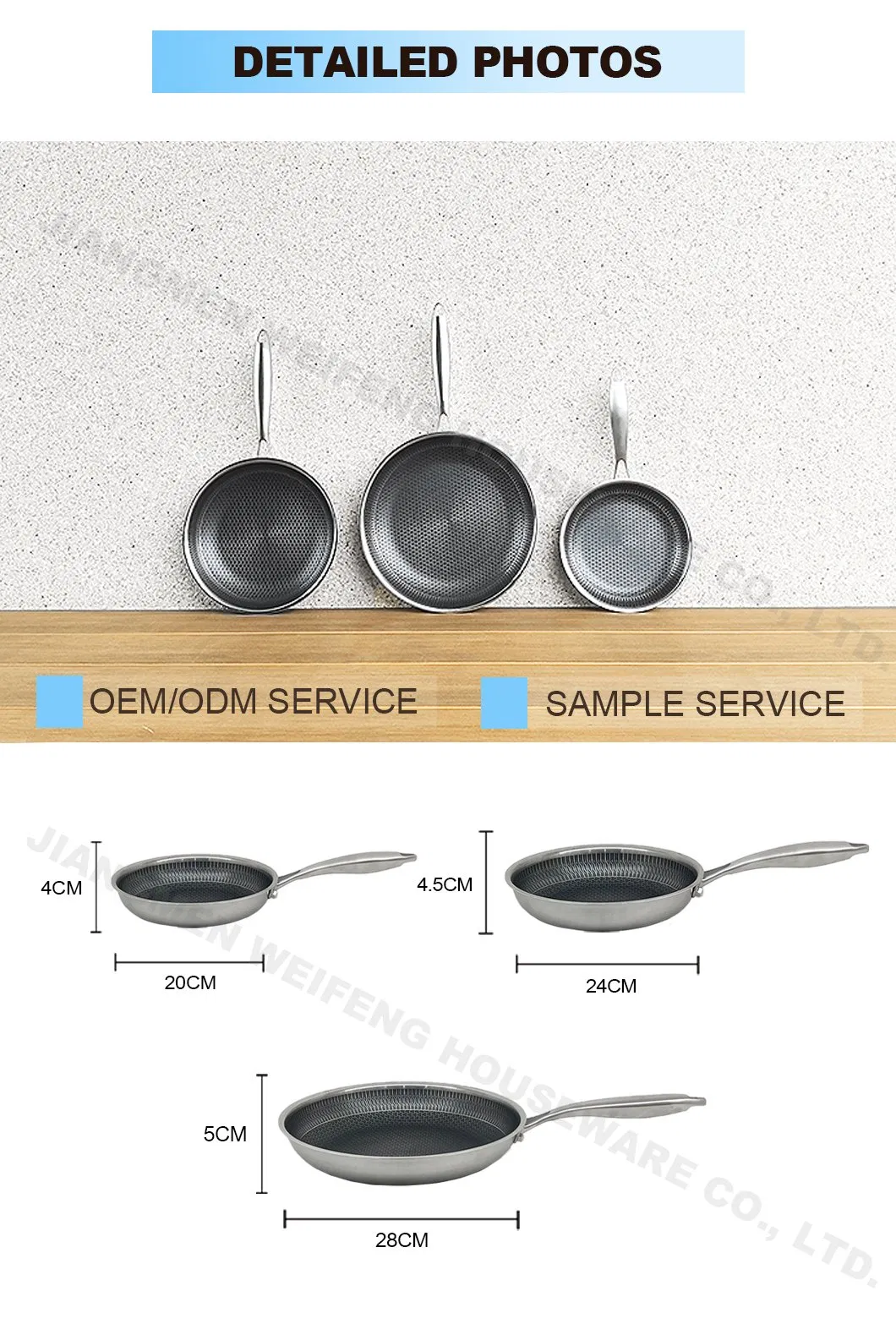 Houseware Thickened Tri-Ply Patterned Non-Stick Frying Pan, Stainless Steel Cookware
