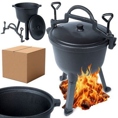 Outdoor Camping Cast Iron Dutch Oven Three-Legged Cauldron Roasting 5.0L Eco-Friendly Gas Cooker Compatible Stainless Steel