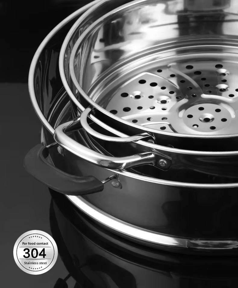 Stackable 45cm 3-Pcs Reusable Stainless Steel Steamer Cooker Pot Without Pot Cover Custom Kitchen Cookware Accessories 201/304