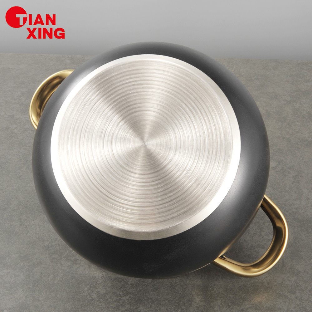 TIANXING 8-piece Stainless Steel Cookware Set Gold Handle Soup &amp; Stock Pots Black Casserole Set Induction Cooking Pot Set