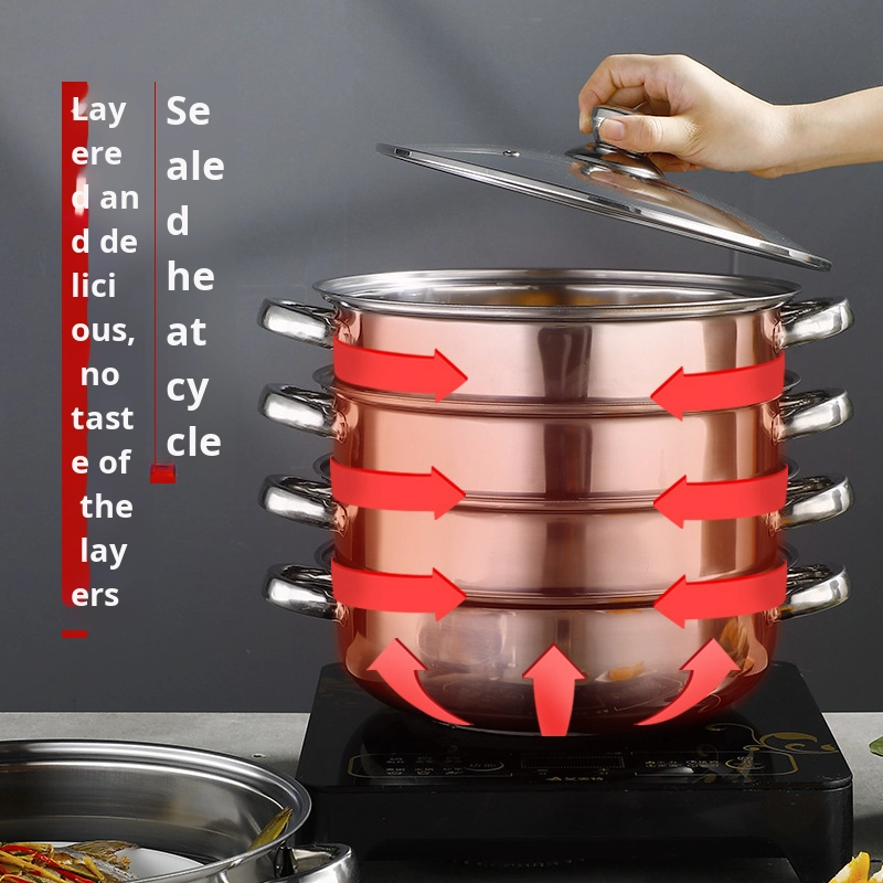 Five-Layer Stainless Steel Soup and Steamer Pot Set Thickened Hot Pot for Gas Stove and Induction Cooker for Home Use