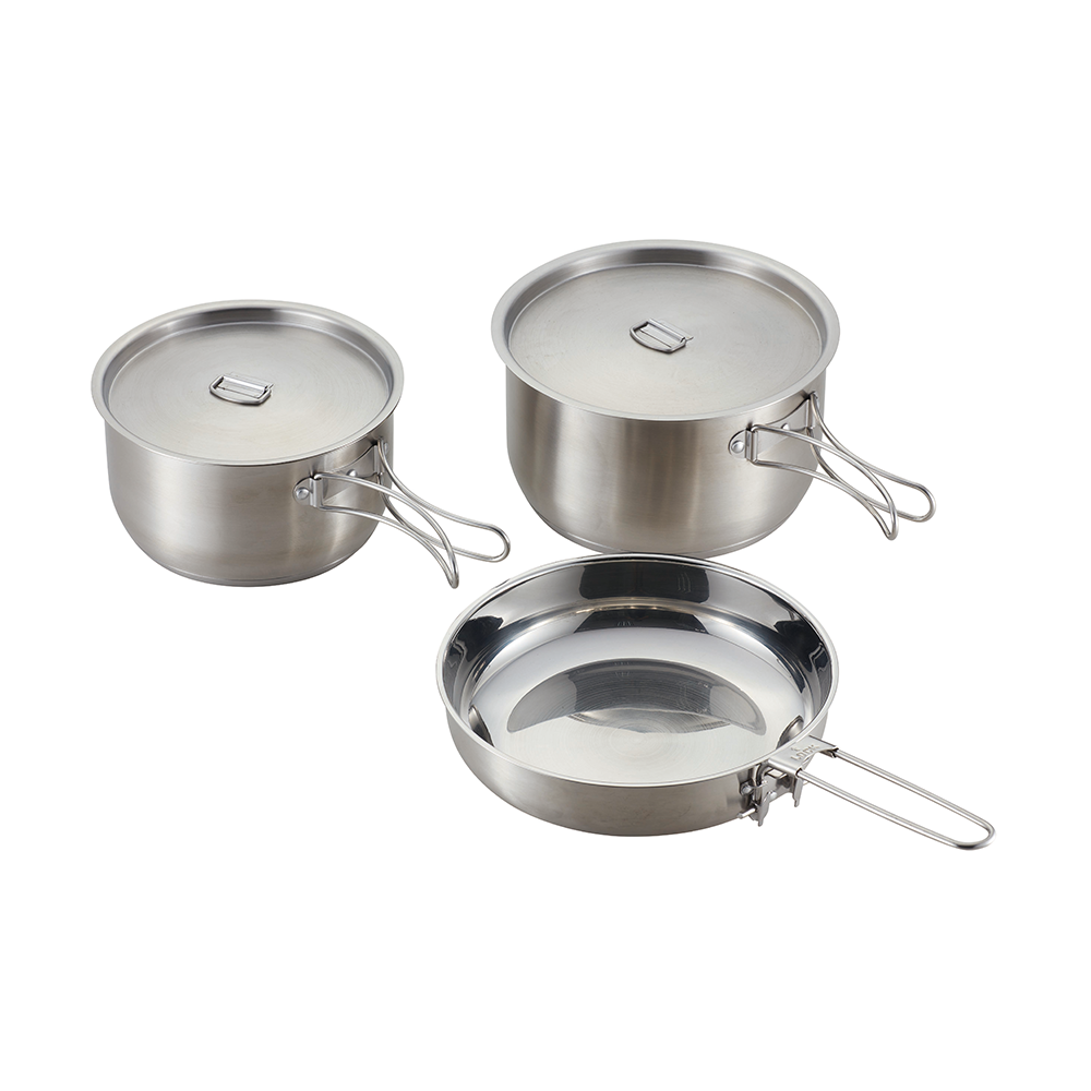 Newly Design Latest Design Folding Handle Stainless Steel Outdoor Cooking Camping Accessories Cookware Sets For Camping