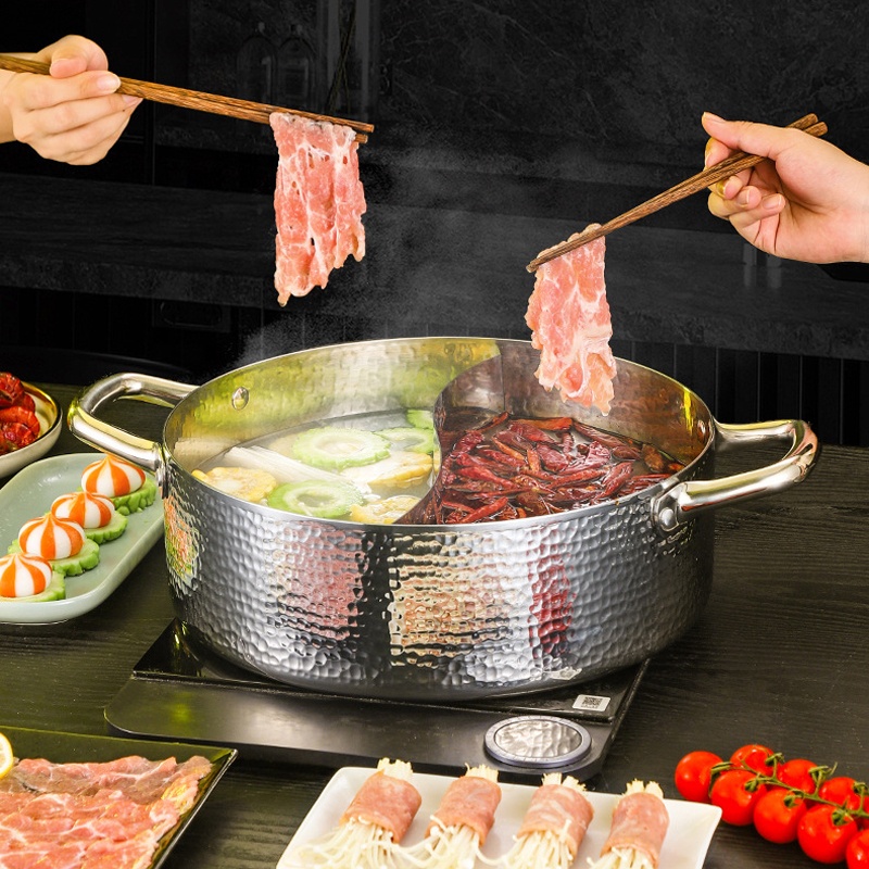 Luxury Triply Stainless Steel Hot Pot 30cm Non-Stick Dual Flavor Soup &amp; Stock Pots with Lid