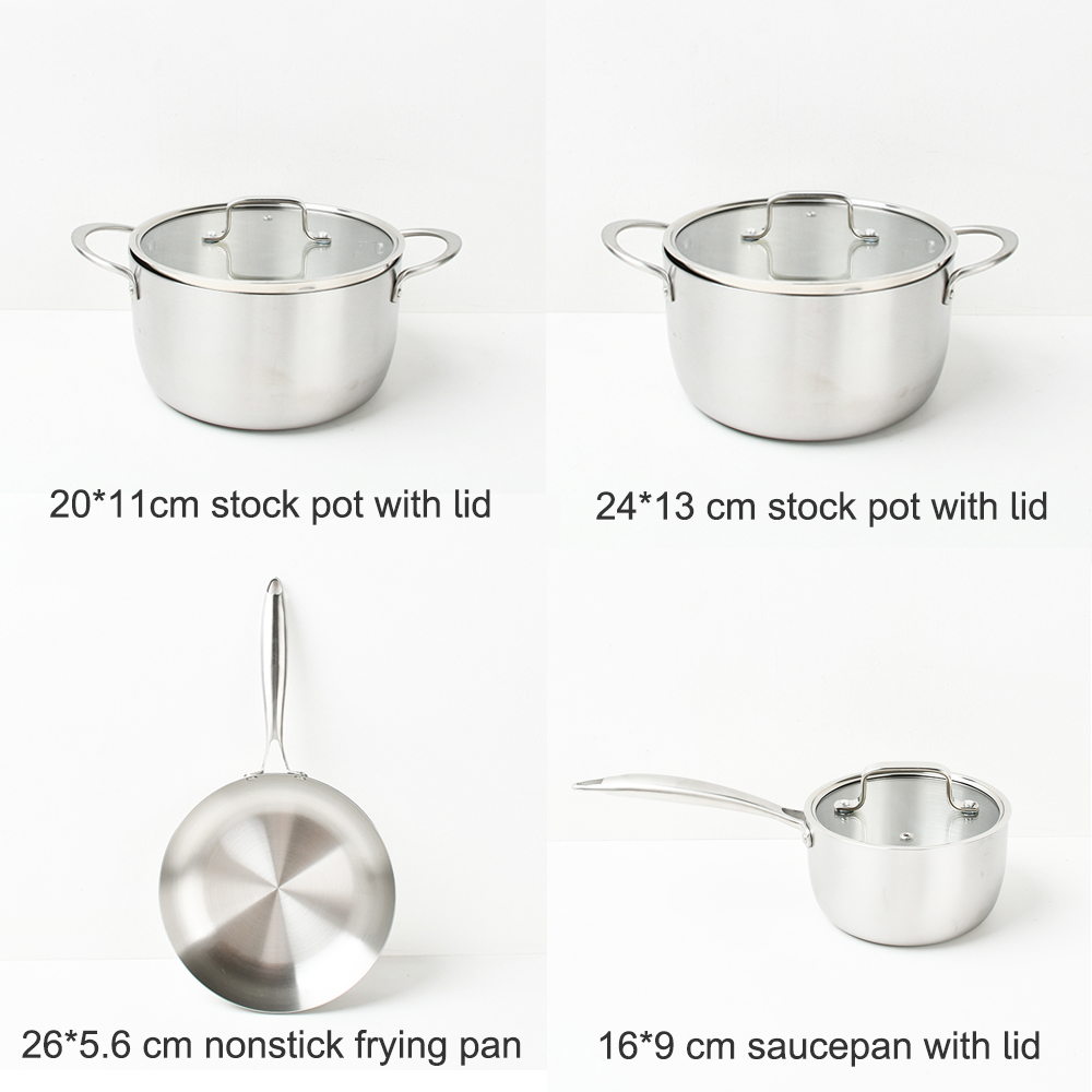 304 Stainless Steel Non-stick Cookware 18cm Saucepan 20/24cm Stock Pot 26cm Fry Pan Caserole Set Cooking Pots Casserole
