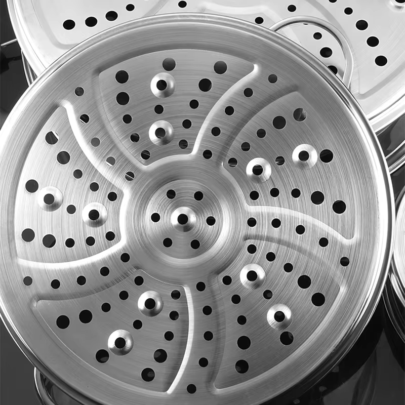 Stackable 45cm 3-Pcs Reusable Stainless Steel Steamer Cooker Pot Without Pot Cover Custom Kitchen Cookware Accessories 201/304