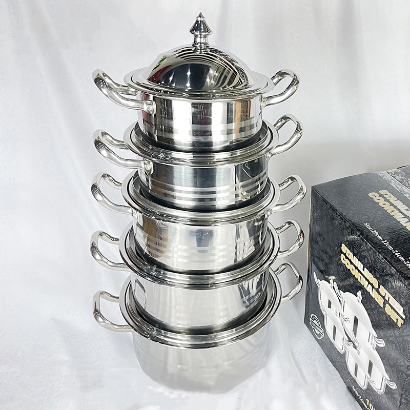 Stainless Steel Stockpot 10 PCS Deep Cooking Pot Large Commercial Stockpots Cookware Set for Canteen Restaurant