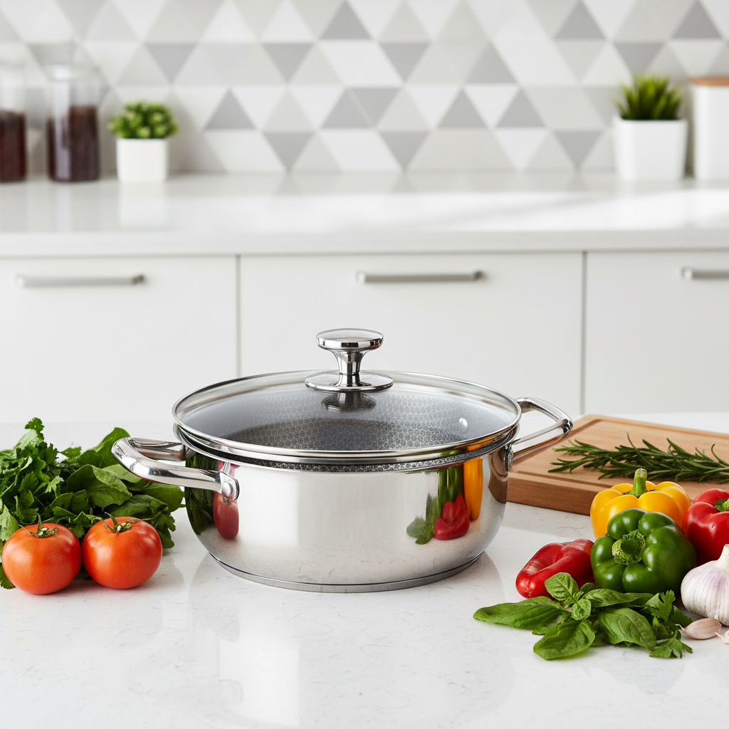 316 Stainless Steel Non-Stick Coating Honeycomb Design American/European Style Frying Pan Soup Pot Casserole Double Handles