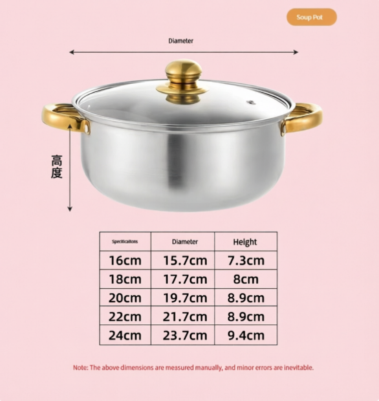 Wholesale 10pcs 16-24cm Stainless Steel Pots And Pans Gold Handle Soup Pots Cooking Pots Casserole Set Kitchen Cookware Sets