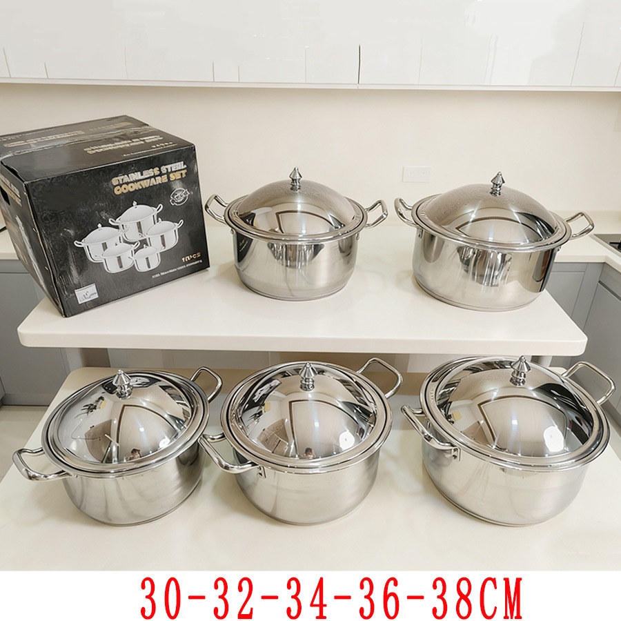 Stainless Steel Stockpot 10 PCS Deep Cooking Pot Large Commercial Stockpots Cookware Set for Canteen Restaurant