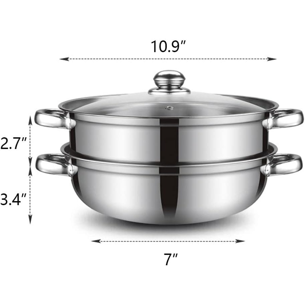 Eco-Friendly 3-Tier Stainless Steel Steam Pot with Glass Cover 15L Capacity for Gas &amp; Induction Stoves Multipurpose Cookware