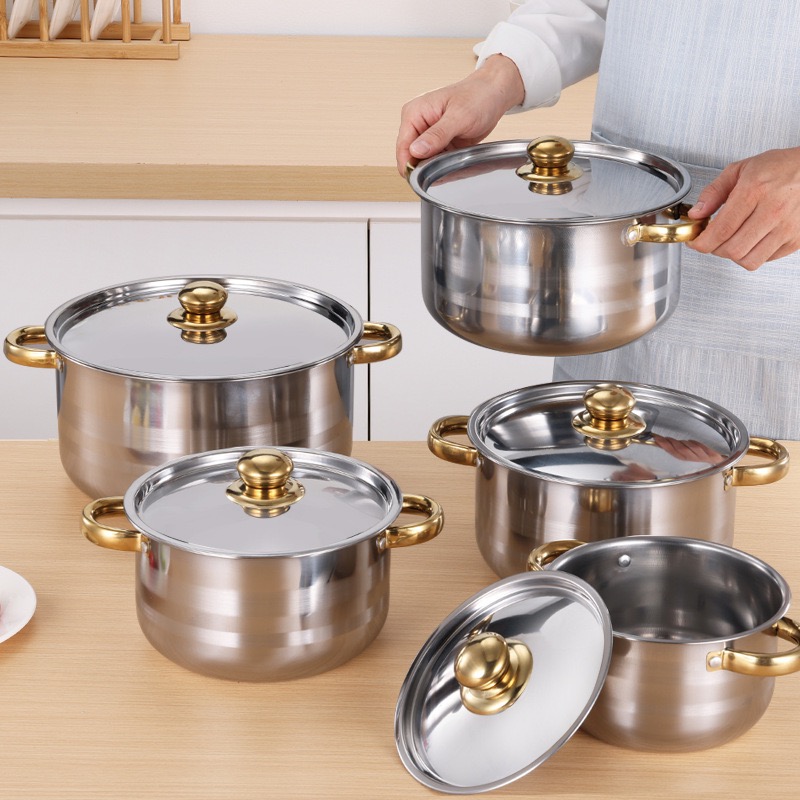 In Stocked Cooking Pan Set Non Stick Cookware Set Pot 12-piece Stainless Steel Soup Pot Set