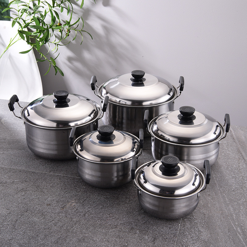 Stainless Steel 12-Piece Durable Multi-Functional Cookware Set American Style Soup Pot Steamer Pot Plastic Handle Dishwasher