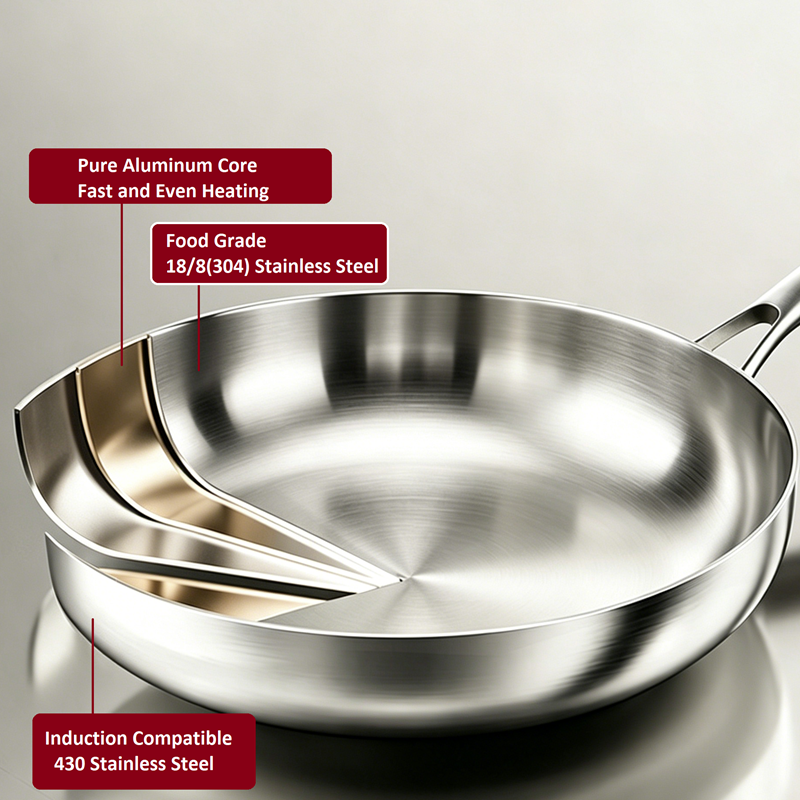 Tri-Ply Fry Pan 304 Stainless Steel Frying Pan Features