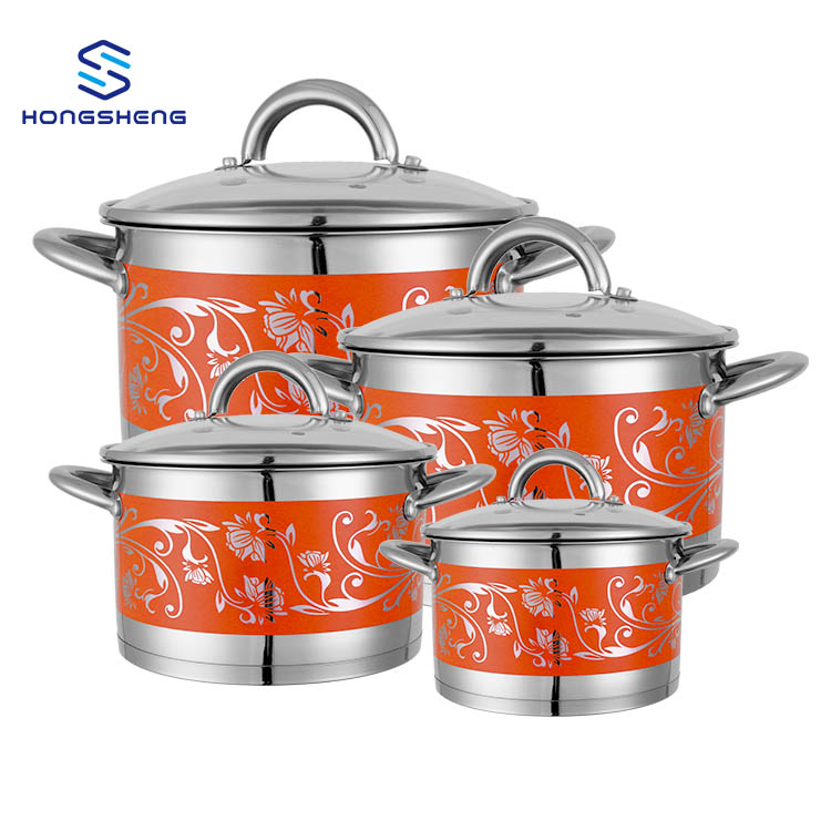 OEM/ODM Manufacturer 201 Stainless Steel Straight Shape Cookware Casserole Stock Pot with Color Pattern Coating
