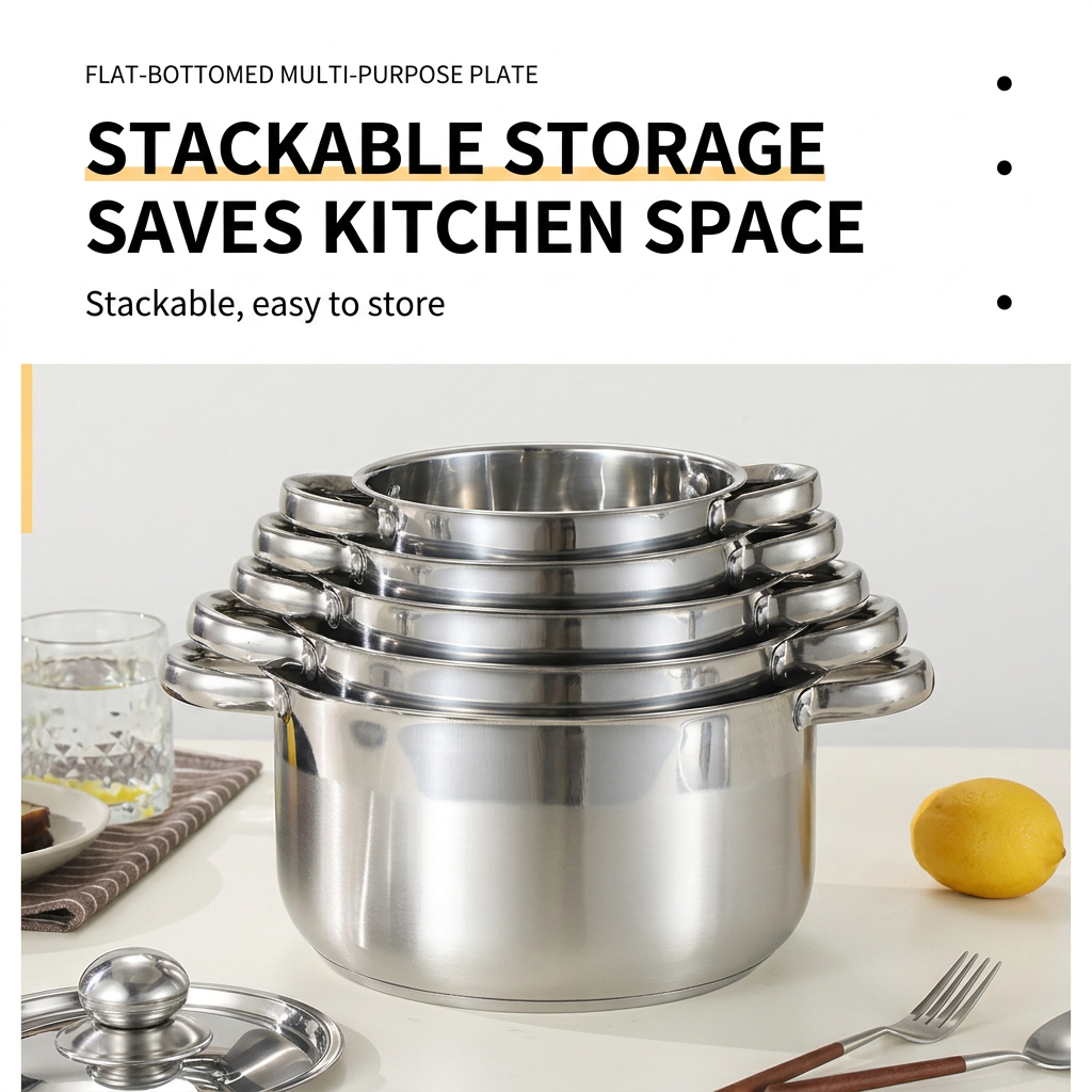 Hot Selling 16cm 18cm 20cm 22cm 24cm Kitchen Double Bottom Cooking Pot Stainless Steel Luxury Saucepan 10pcs Cookware Sets