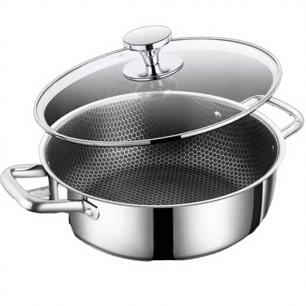 316 Stainless Steel Non-Stick Coating Honeycomb Design American/European Style Frying Pan Soup Pot Casserole Double Handles