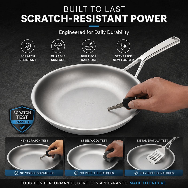 TIANXING Bulk Tri-ply Micro-dot Etching Titanium Pan PVD Surface Non-coating Physical Nonstick Fry Pan For Professional Chef Use
