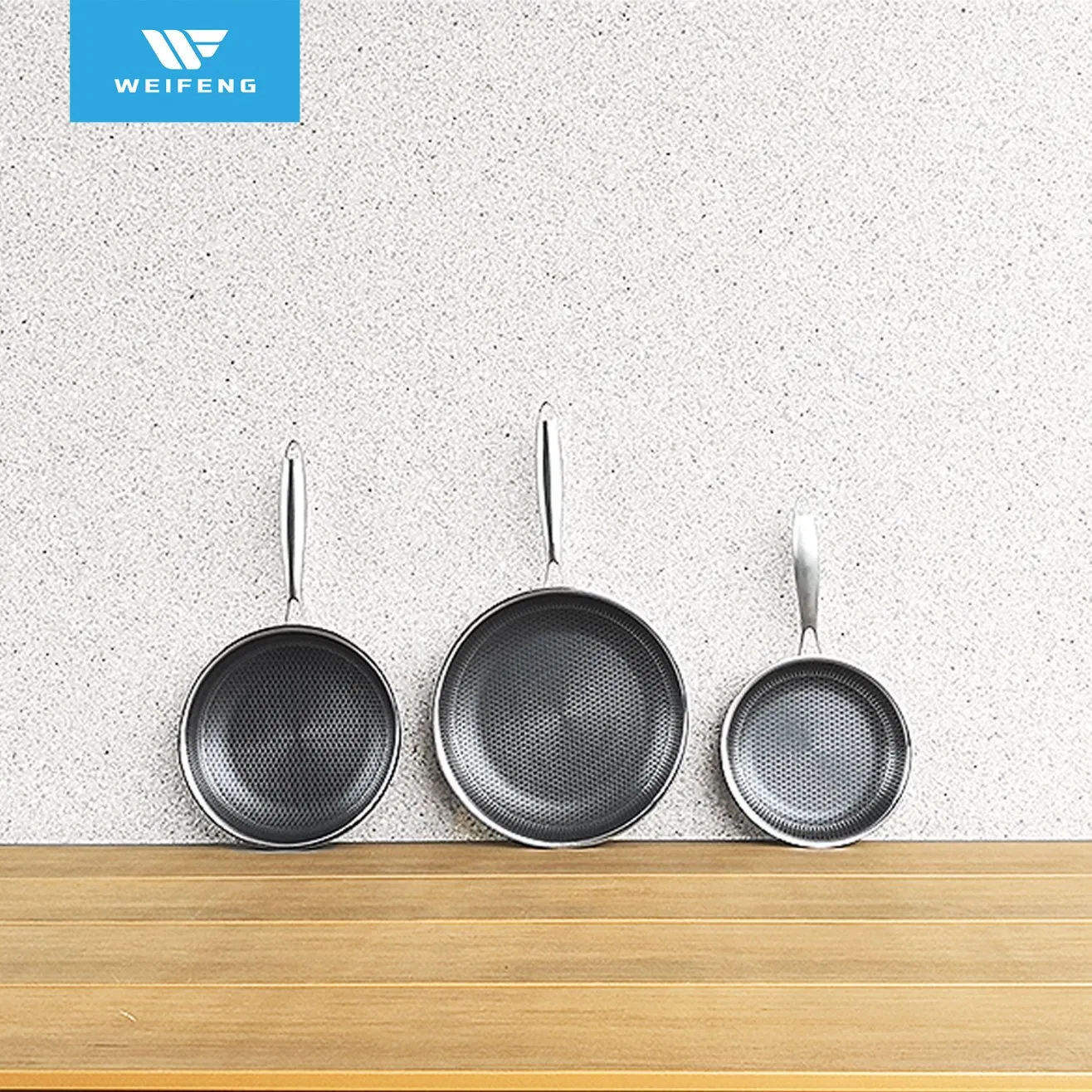 Houseware Thickened Tri-Ply Patterned Non-Stick Frying Pan, Stainless Steel Cookware