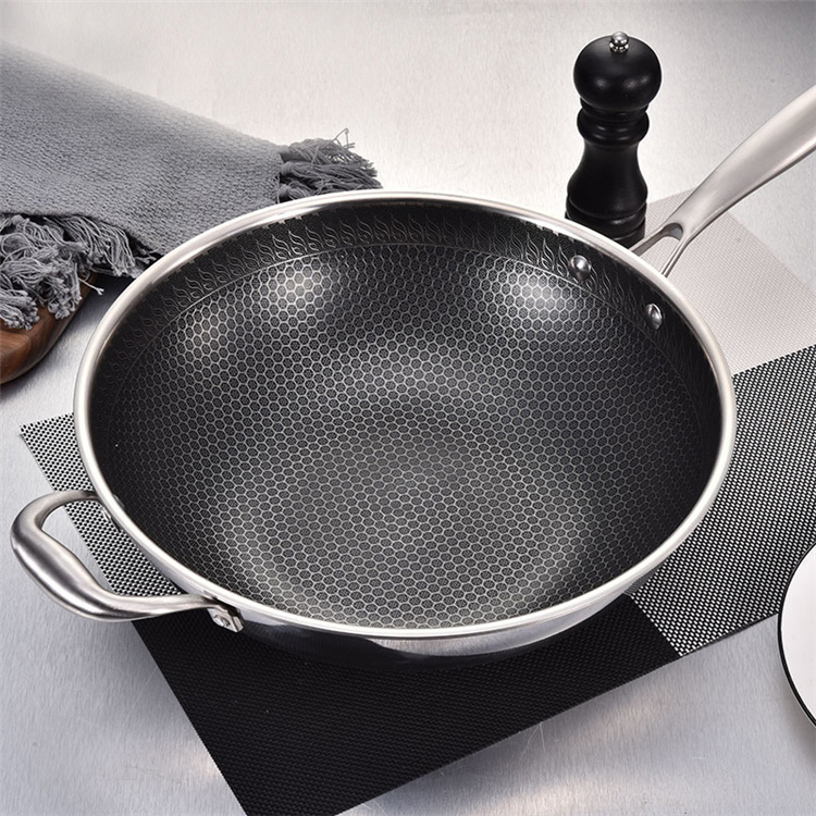 Factory Wholesale Black Nonstick Honeycomb Frying Pan Kitchen Portable Stainless Steel Fry Pan